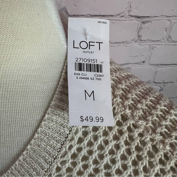 NWT LOFT outlet gold metallic Cream Women's Cardigan Sweater open knit sz M - Picture 2 of 8